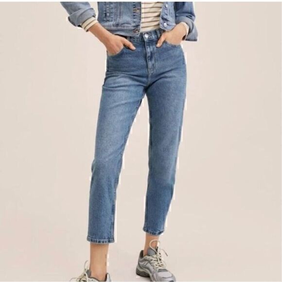 MNG Mango Denim Medium Wash Straight Cropped Jeans Size 1 - Picture 1 of 7